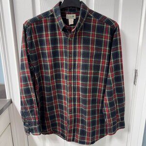 L.L. Bean Vibrant Fall Colors Scotch Plaid Flannel Shirt Size Large